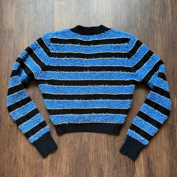 Cider Blue Black Striped Cropped Cardigan Gold Buttons Women’s Medium - Picture 2 of 13